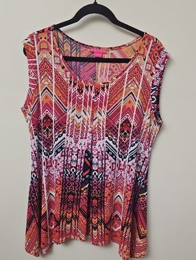 Sunny Leigh Multicolor Geometric Sleeveless Tunic - Pink, Orange, Black SZ L